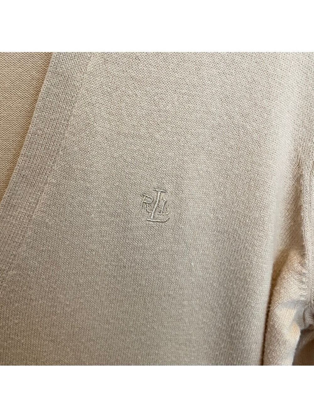 Lauren Ralph Lauren Beige Cotton V-Neck Logo Cardigan Sweater Women’s Size Small - Picture 9 of 15
